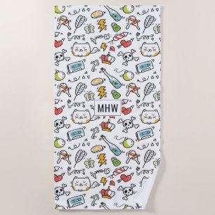 Serviette De Plage Cute Kawaii Motif personnalisé monogramme serviett