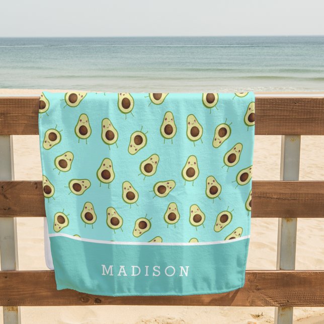 Serviette De Plage Cute Kawaii Smiling Avocado Motif Personnalisé (Créateur téléchargé)