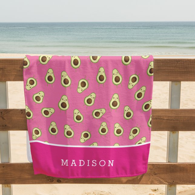 Serviette De Plage Cute Kawaii Smiling Avocado Motif Personnalisé (Créateur téléchargé)