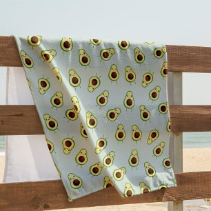 Serviette De Plage Cute Kawaii Smiling Avocado Pattern