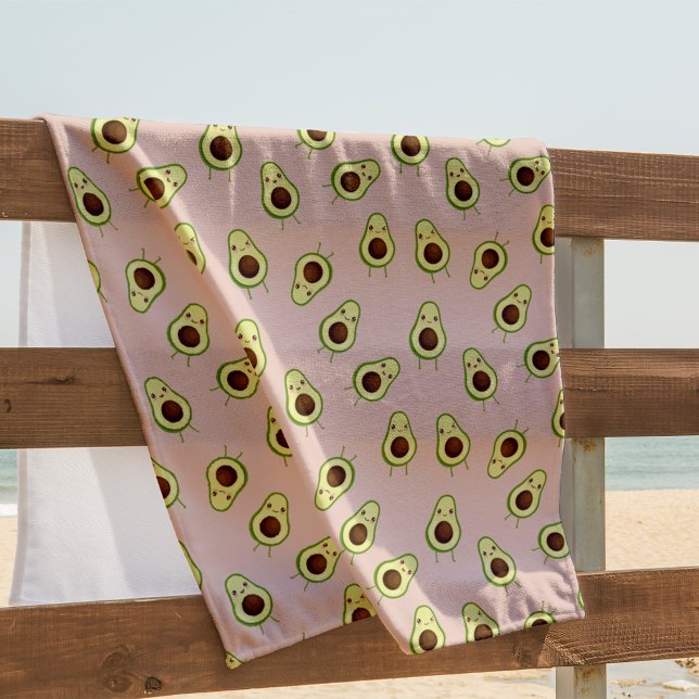 Serviette De Plage Cute Kawaii Smiling Motif Avocado (Créateur téléchargé)