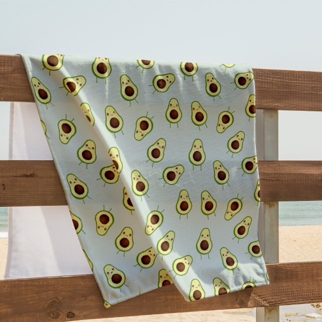 Serviette De Plage Cute Kawaii Smiling Motif Avocado (Créateur téléchargé)