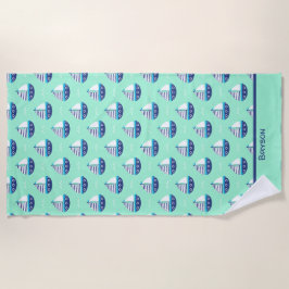 Serviette De Plage Cute Kids Motif bateau à voile Sea Green