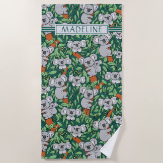 Serviette De Plage Cute Koala Motif Personnalisé Hunter Green