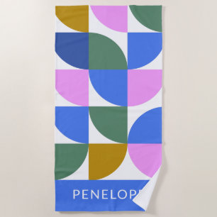 Serviette De Plage Cute moderne formes géométriques Bleu Personnalisé
