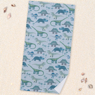 Serviette De Plage Cute Motif de dinosaure bleu préhistorique