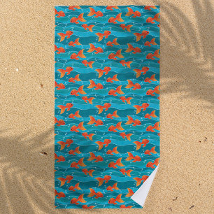 Serviette De Plage Cute Motif de natation Goldfish & Water