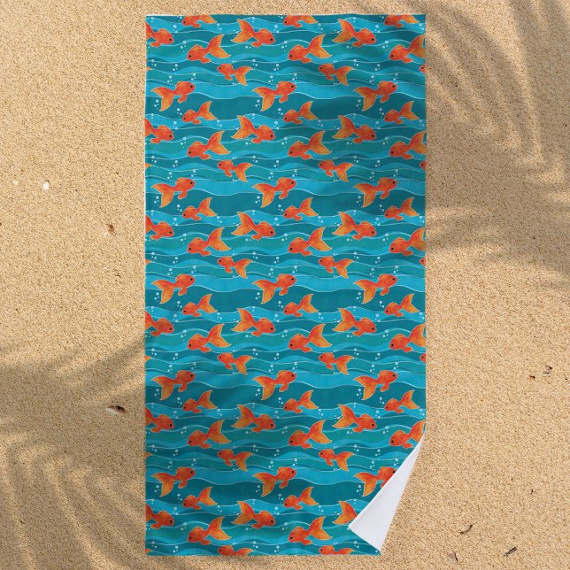 Serviette De Plage Cute Motif de natation Goldfish & Water (Créateur téléchargé)