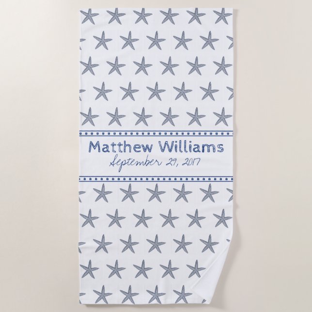 Serviette De Plage Cute Navy Blue Starfish Custom Beach Towne (Devant)