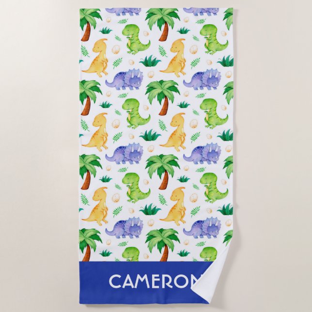 Serviette De Plage Cute Neon Aquarelle Dinosaur Motif (Devant)