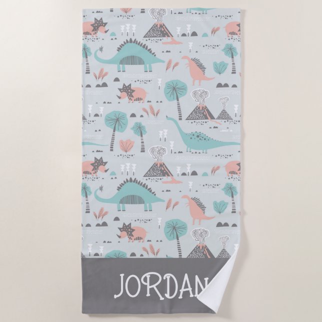 Serviette De Plage Cute Pastel Dinosaur Motif (Devant)