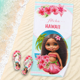 Serviette De Plage Cute Tiki Girl Summer Vacation Fille personnalisée