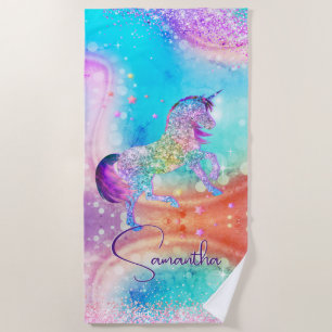 Serviette De Plage Cute unicorn rose Parties scintillant arc-en-ciel