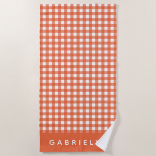 Serviette De Plage Cute Vintage orange En vichy Plaid Personnalisé