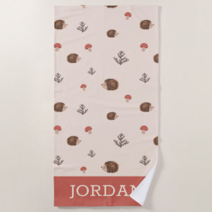 Serviette De Plage Cute Woodland Hérisson et Motif de champignons