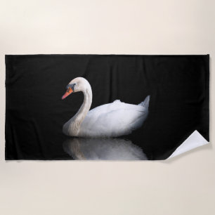 Serviette De Plage Cygne blanc sur noir