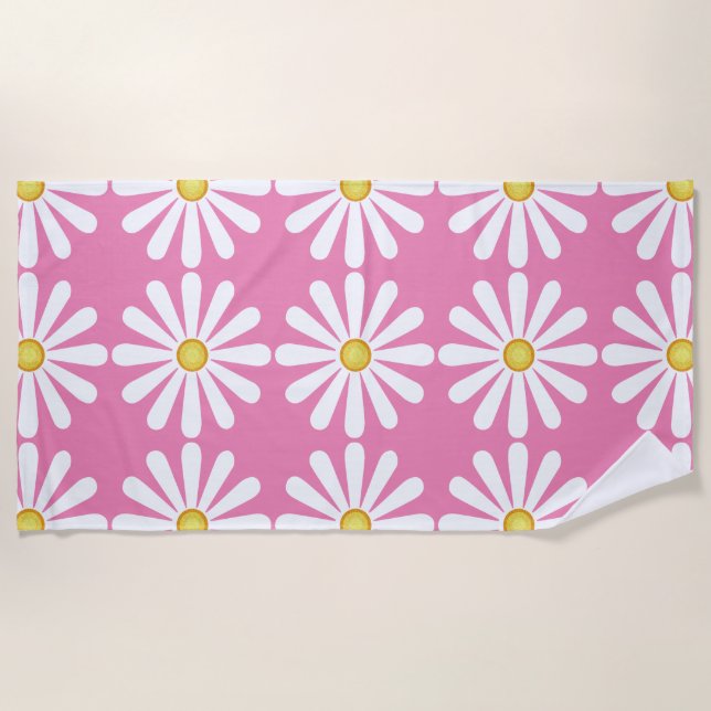 Serviette De Plage Daisées sur le rose Beach Towel (Devant)