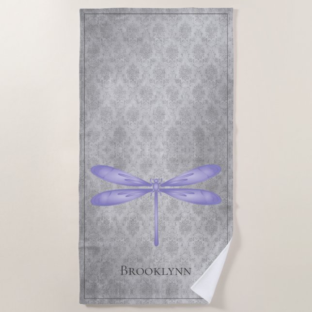 Serviette De Plage Damas de libellule violette (Devant)