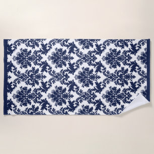 Serviette De Plage Damas vintages bleu marine
