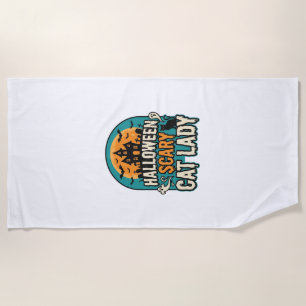 Serviette De Plage Dame de chat Halloween Épouvantable Maison hantée