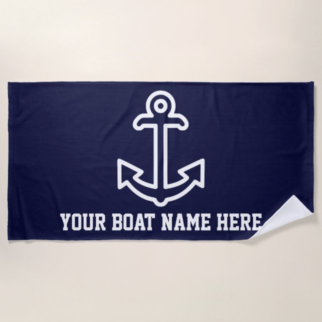 Serviette de plage d'Ancre de bateau bleu marine p (Devant)