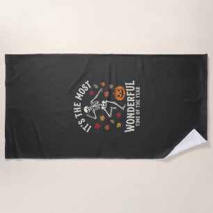 Serviette De Plage Danse de squelette de Halloween Citrouille Automne