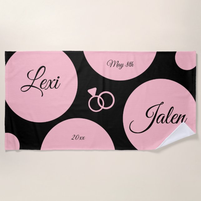 Serviette De Plage Date de mariage à points chic moderne (Devant)