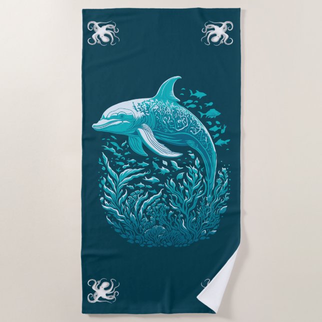 Serviette De Plage Dauphin de natation (Devant)