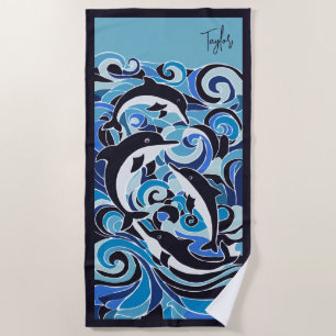 Serviette De Plage Dauphins Bleus & Vagues personnalisables