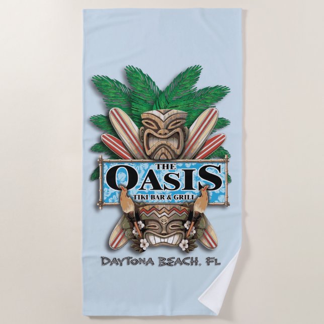 Serviette de plage de bar et grill de Tiki d'oasis (Devant)