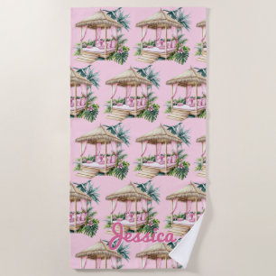Serviette de plage de Cabana Tropical Rose