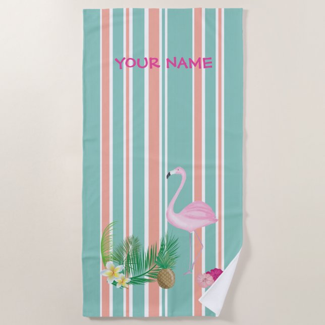 Serviette de plage de Flamant rose tropical person (Devant)