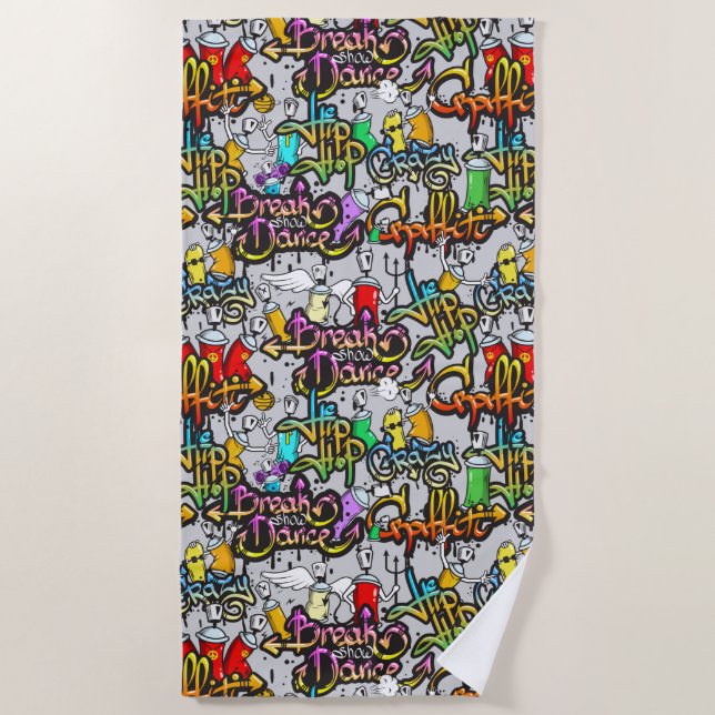 Serviette de plage de motif de graffiti de hip hop (Devant)