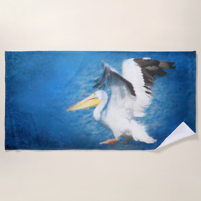 serviette de plage de pélican d'aquarelle 2 (Devant)