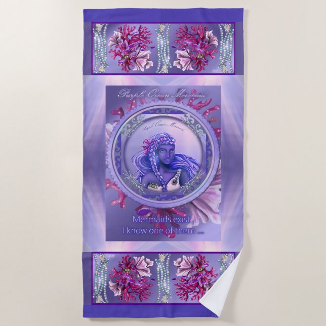 Serviette de plage de sirène d'océan violet (Devant)