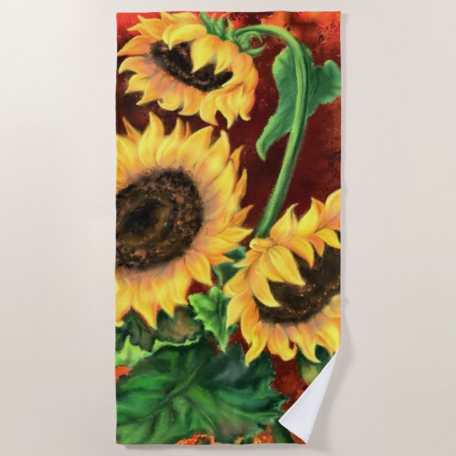 Serviette de plage de trois tournesols (Devant)