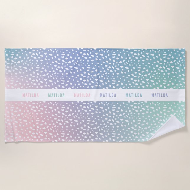 Serviette De Plage Dégradé pastel et spot avec rayure personnalisée (Devant)