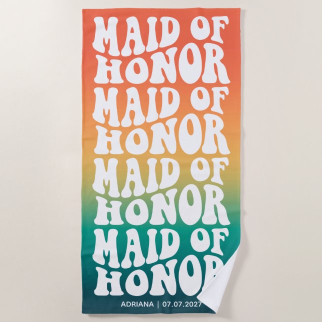 Serviette De Plage Demoiselle d'honneur Rétro Ombré Enterrement de vi (Devant)