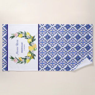 Serviette De Plage Demoiselle d'honneur Tuiles italiennes bleu citron