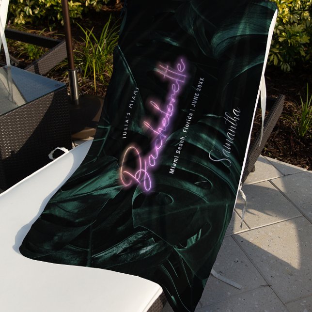 Serviette De Plage Demoiselle Tropical Palms Neon | Monogram (Créateur téléchargé)