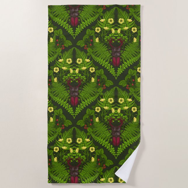 Serviette De Plage Dendroctones et fougères, feuilles verts (Devant)