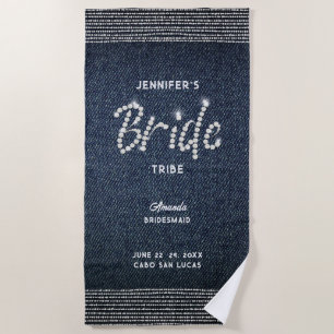 Serviette De Plage Denim Diamond Moderne Mariée Tribe Bachelorette