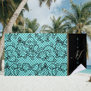 Serviette De Plage Dentelle noire moderne et illusion de fermeture éc