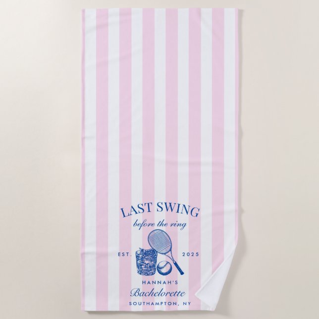 Serviette De Plage Dernier Coussin Rose Rétro Avant La Bague Tennis B (Devant)