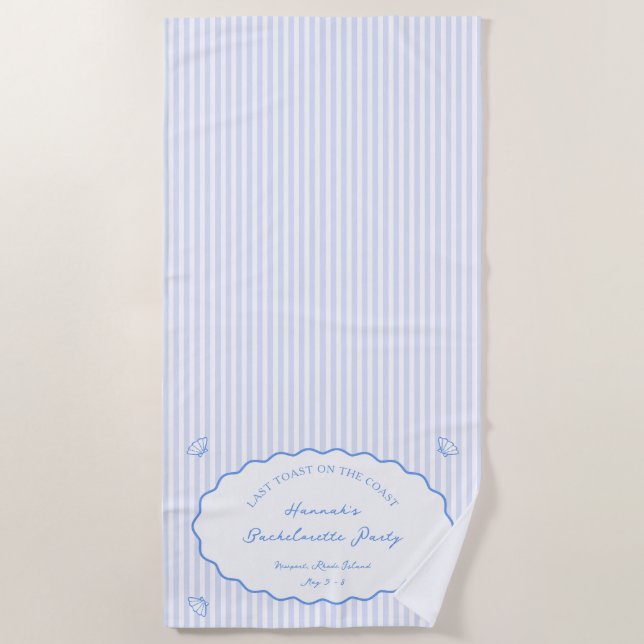 Serviette De Plage Dernier Toast sur la Côte Bachelorette Bleue Party (Devant)