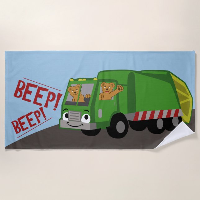 Serviette De Plage Des ours conduisant un camion d'ordures (Devant)