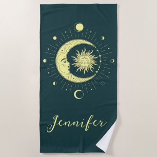 Serviette De Plage Design céleste du soleil et de la lune avec phases