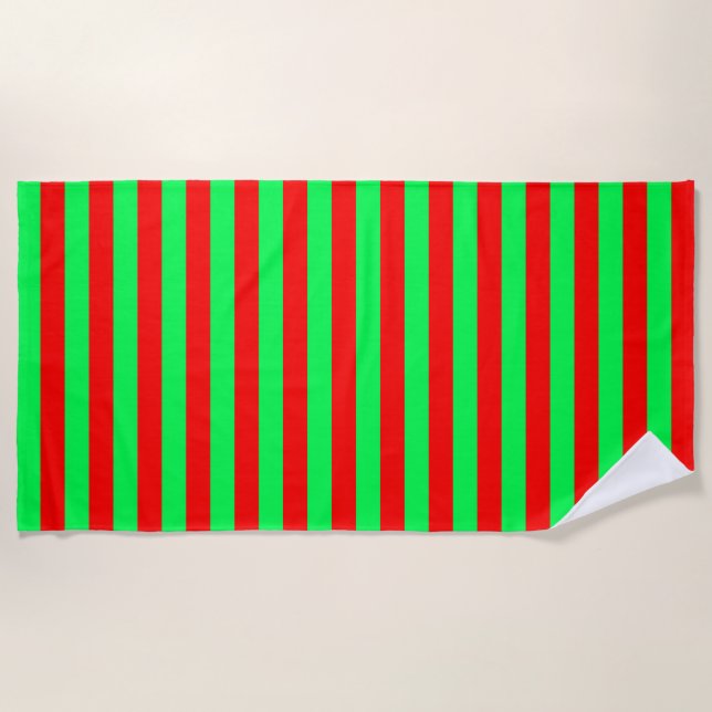 Serviette De Plage Design de bandes rouge et verte (Devant)