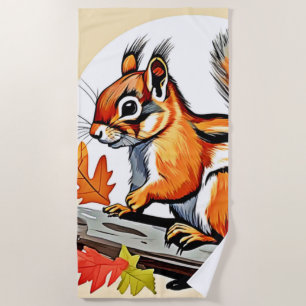Serviette De Plage Design de charme d'écureuil d'automne
