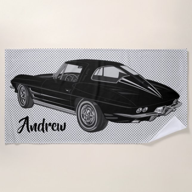 Serviette de plage design de Corvette Noir Classiq (Devant)